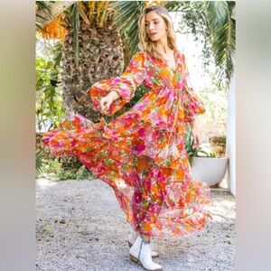 Miss June Paris floral v-neck midi dress OS